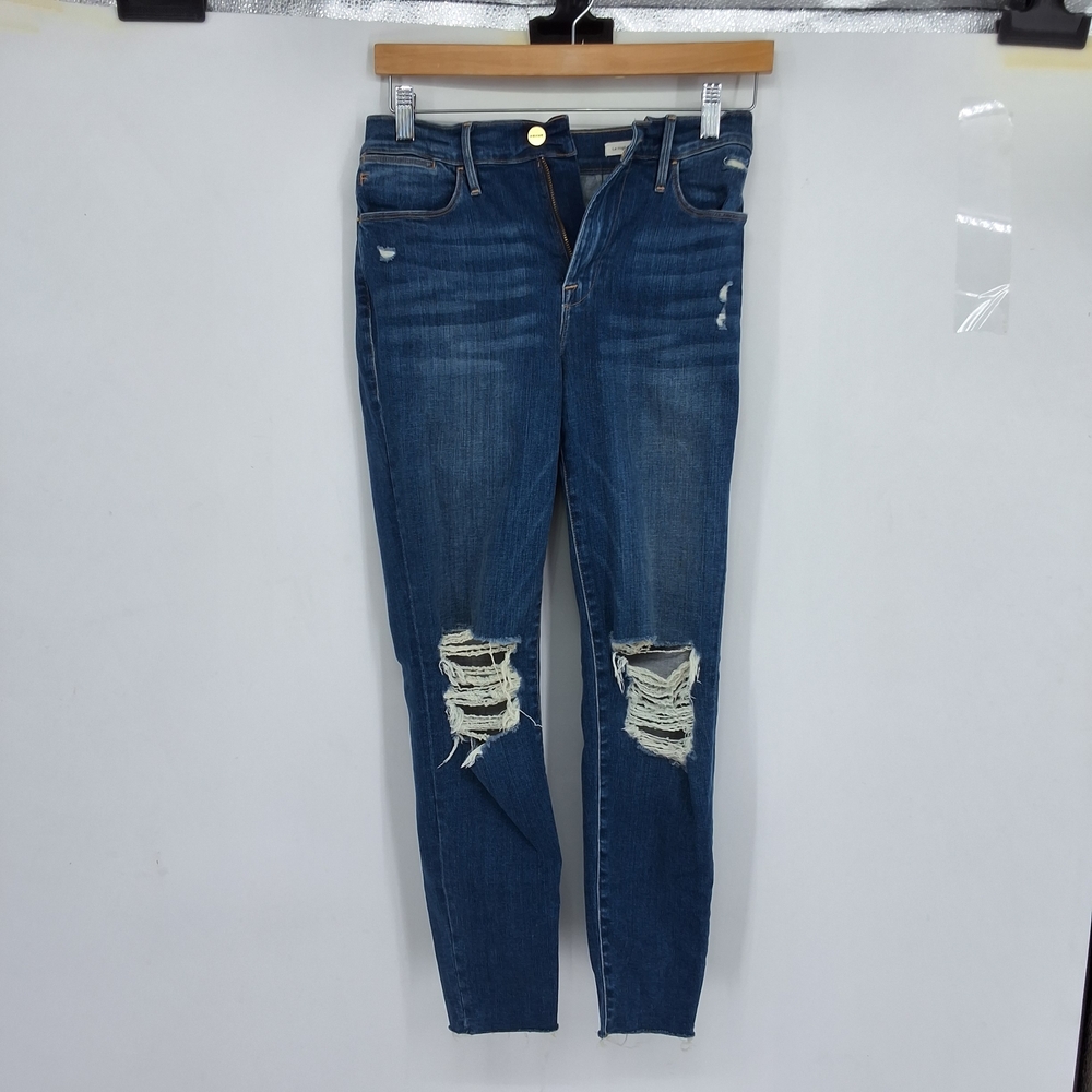 Frame Denim Dark Blue Ripped Skinny Jeans